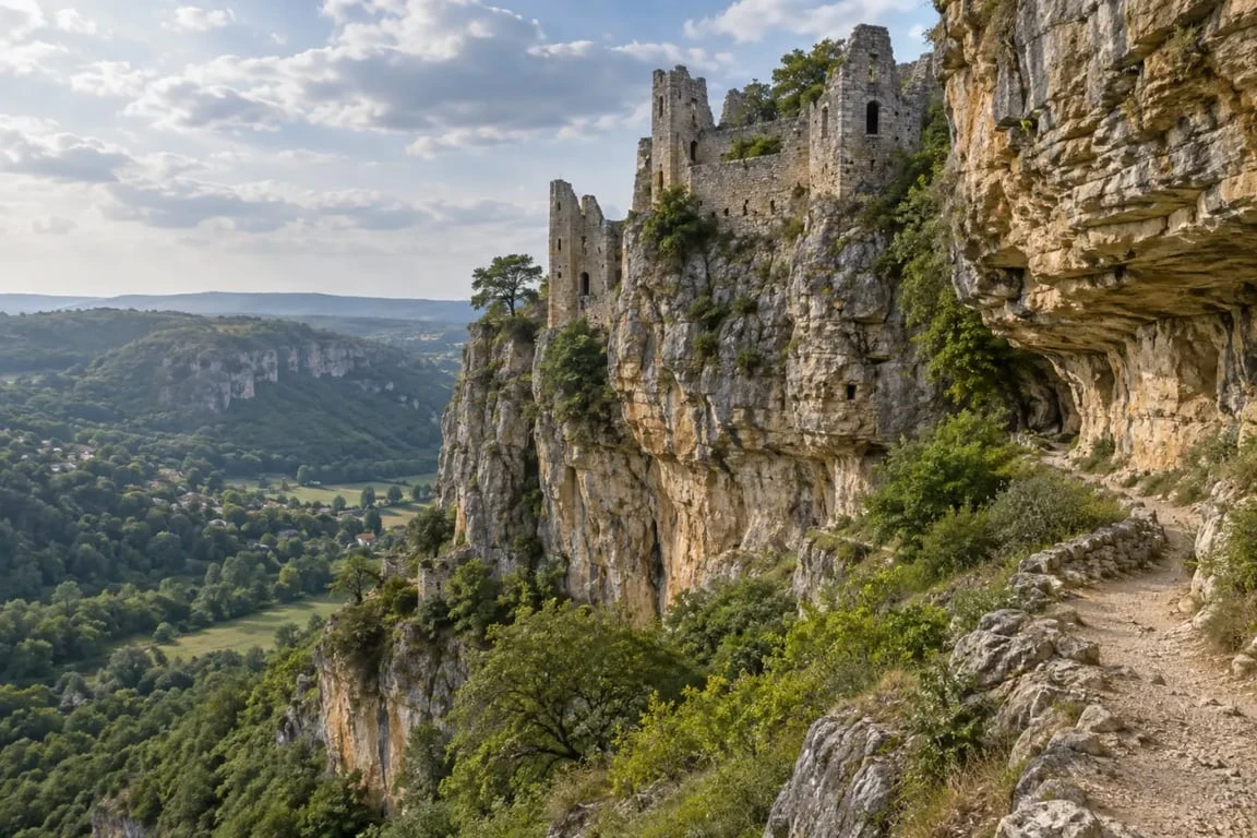 Château des Anglais dans le Lot au milieu des falaises