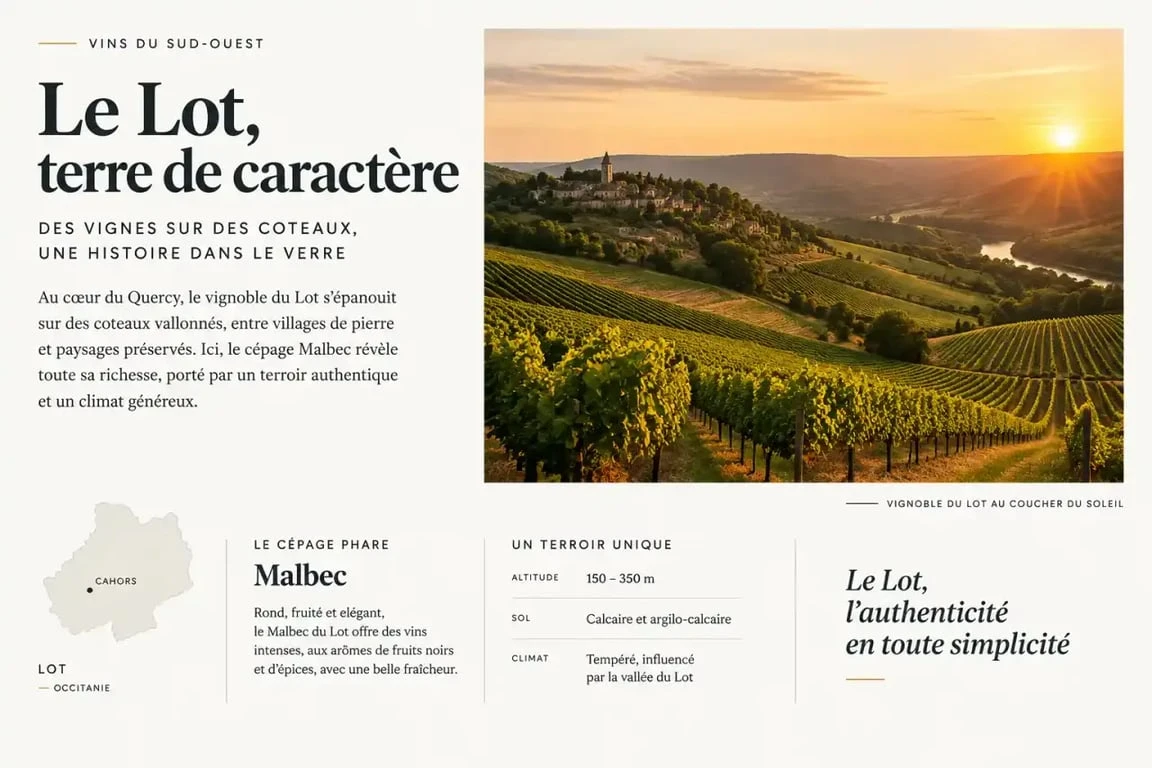 Paysage de vignobles dans le Lot pour les meilleurs vins du Lot