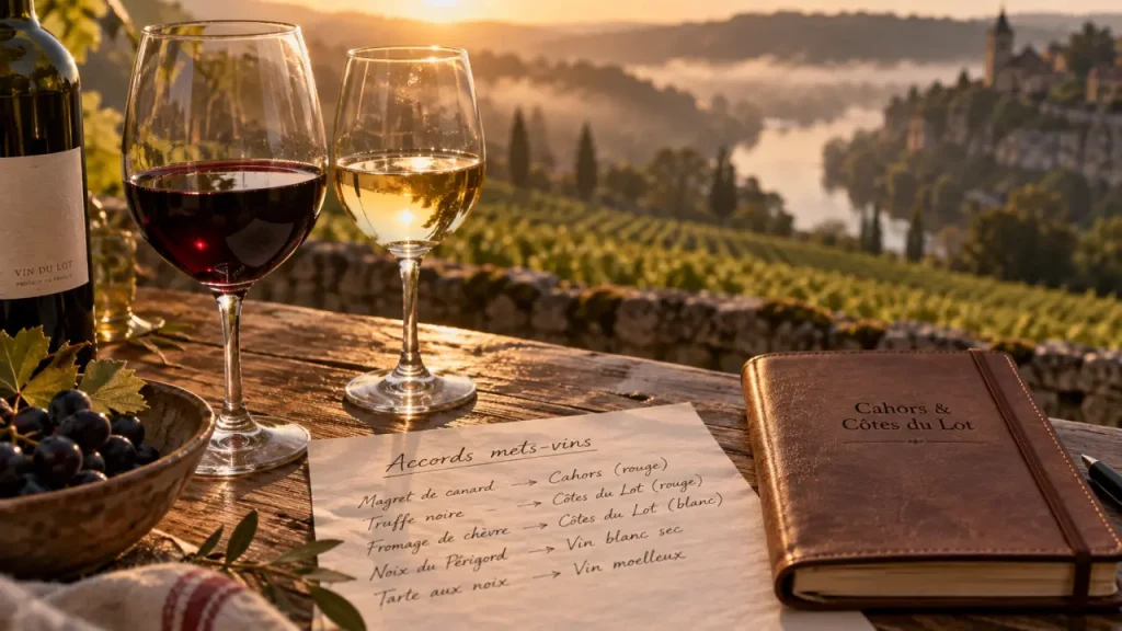Meilleurs vins du lot : verres de dégustation rouge et blanc