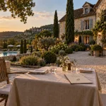 Hostellerie des causses à Gramat : terrasse et piscine d’un hôtel 3 étoiles