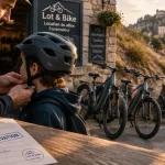 lot & bike rocamadour : location de vélos électriques, adulte et enfant devant la boutique