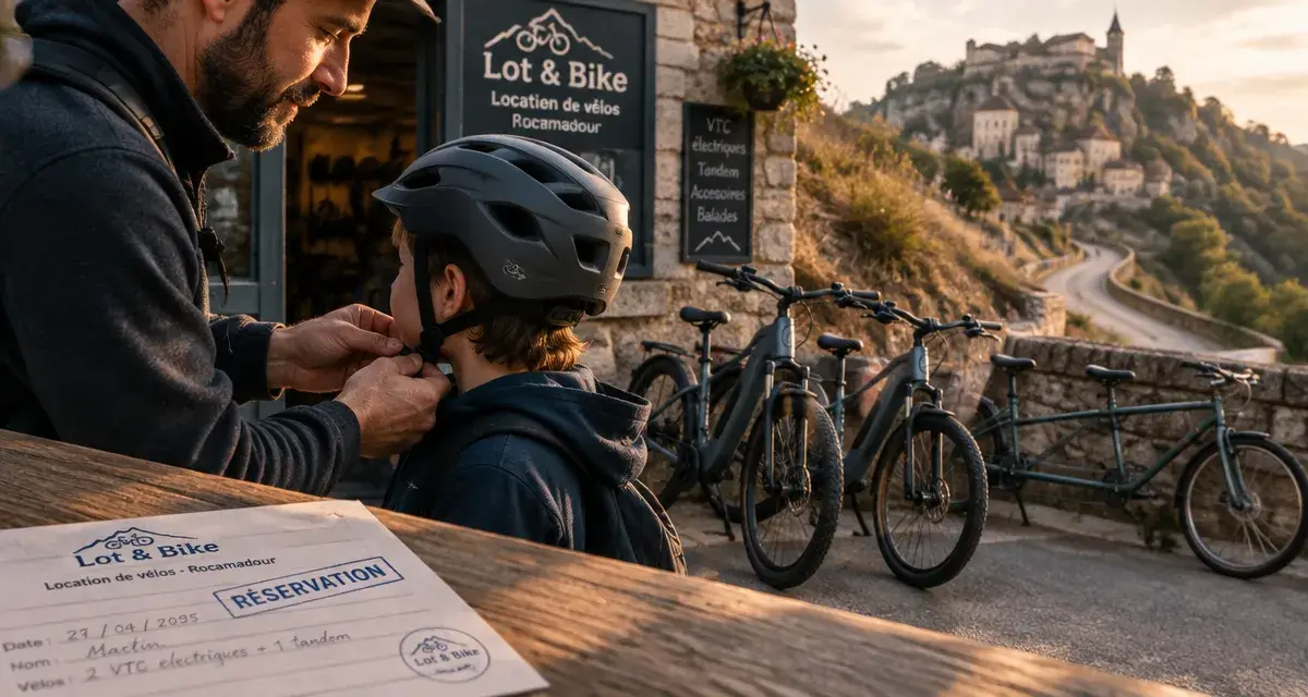 lot & bike rocamadour : location de vélos électriques, adulte et enfant devant la boutique