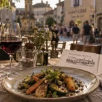 Restaurants saint cere lot près du Mercadial : assiette bistronomique et vin rouge